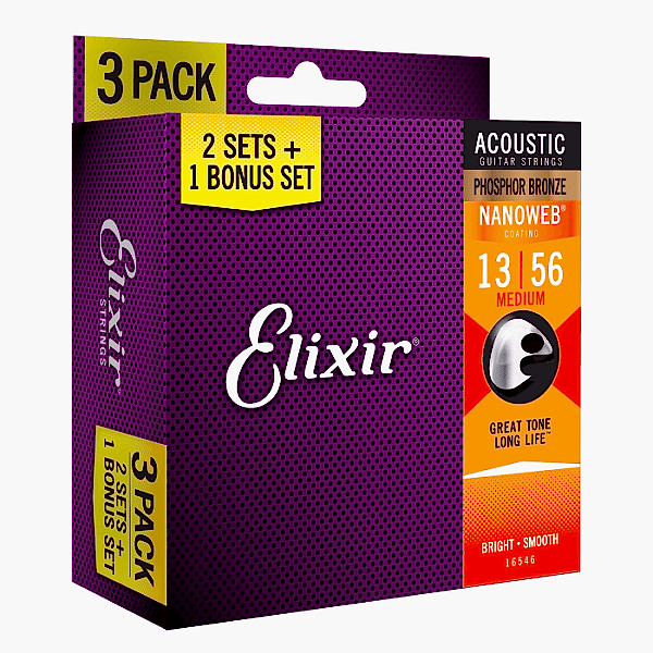 Elixir 13-56 Nanoweb Phos.Brz. Ekonomik 3'lü Set Akustik Gitar Teli (16546)
